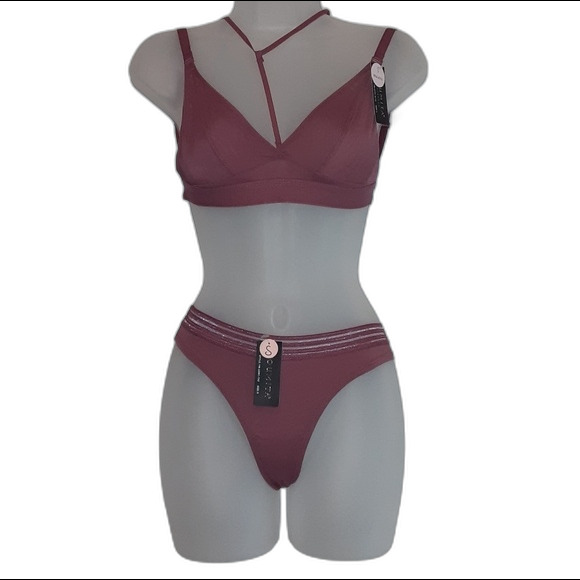 Youmita Small Deco rose Semi Sheer Bralette & Mesh Thong NWT - Picture 1 of 11